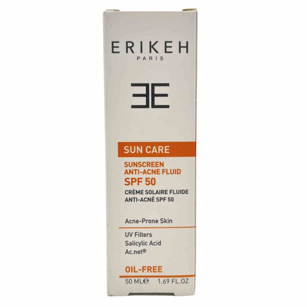 ضدآفتاب بی‌رنگ ضد جوش اریکه SPF 50 حجم 50میل