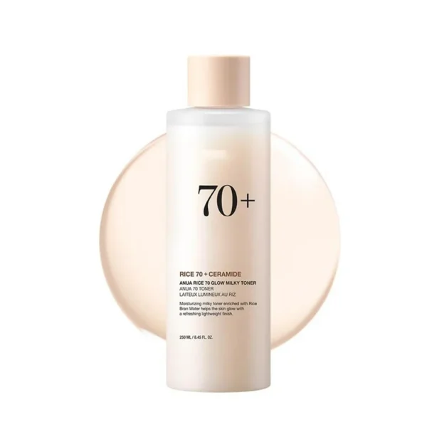 تونر روشن‌کننده و آبرسان برنج و سرامید آنوا Rice 70 Glow Milky حجم 250میل