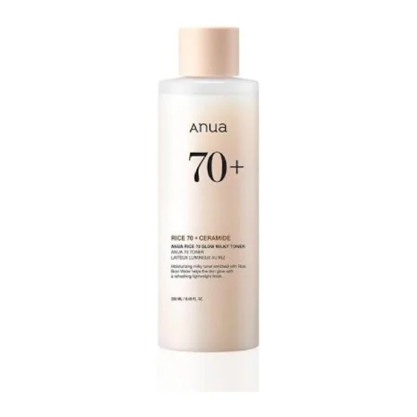 تونر روشن‌کننده و آبرسان برنج و سرامید آنوا Rice 70 Glow Milky حجم 250میل