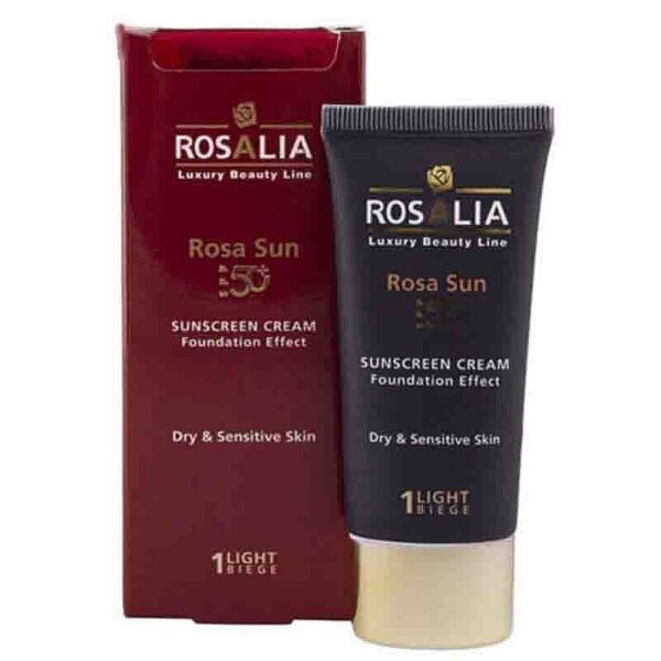 کرم ضد آفتاب رزالیا مناسب پوست خشک spf 50 لایت بژ  40میل