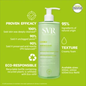 ژل شستشوی پوست چرب و مستعد اکنه وحساس اس وی آر 400ml SVR