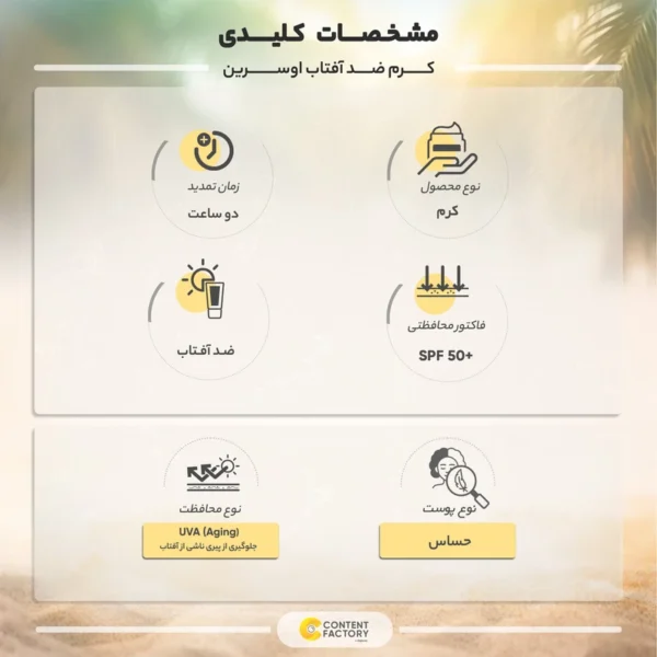 کرم ضد آفتاب اوسرین Sensitive Protect SPF50+ مخصوص پوست حساس 50 میل