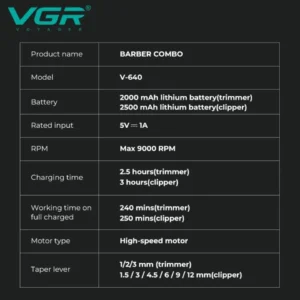 ست ماشین اصلاح حرفه‌ای وی جی آر مدل VGR V-640