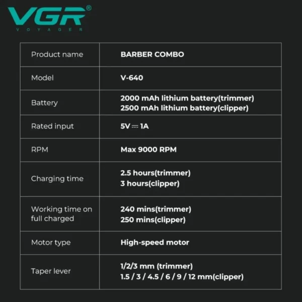 ست ماشین اصلاح حرفه‌ای وی جی آر مدل VGR V-640