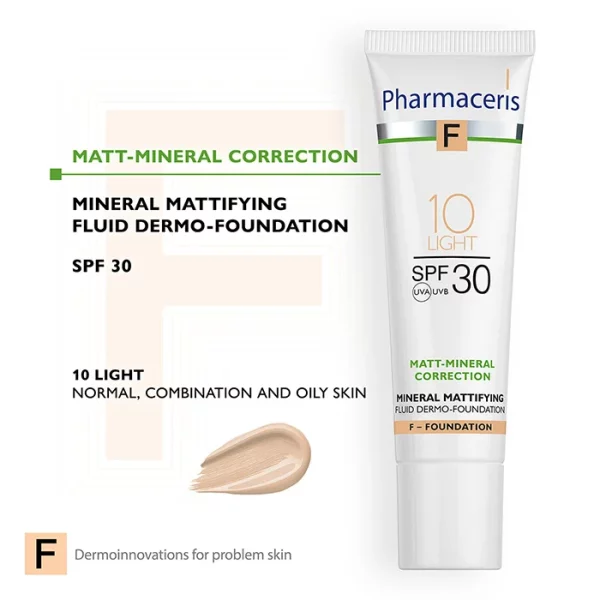کرم‌پودر فلوئیدی 010light فارماسریز مینرال و +SPF30 حجم 50 میل 