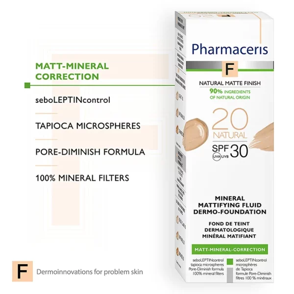 کرم‌پودر 020 NATURAL فارماسریز درموفلوئید معدنی و +SPF30 حجم 50میل 