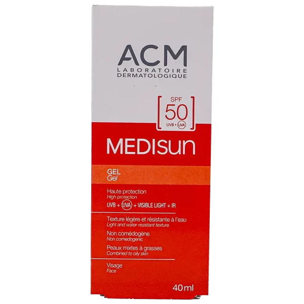 ژل ضد‌آفتاب مدیسان ای‌سی‌ام SPF50 مدل Medisun بی رنگ حجم 40میل