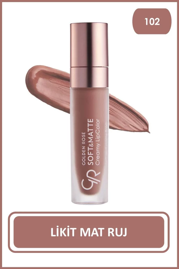 رژ لب مایع مات و کرمی گلدن رز سری Creamy Soft and Matte شماره 102