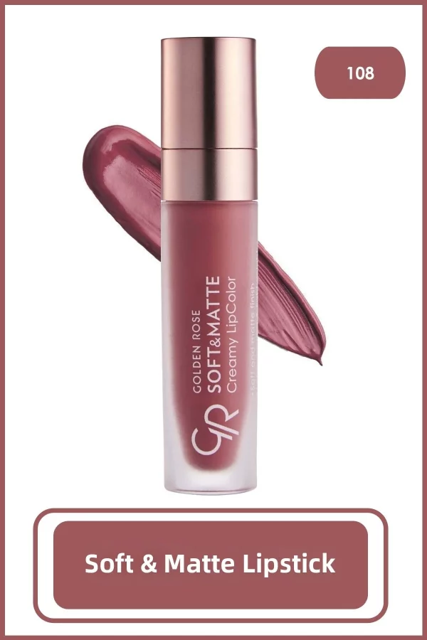 رژ لب مایع گلدن رز مدل Soft & Matte Creamy شماره 108