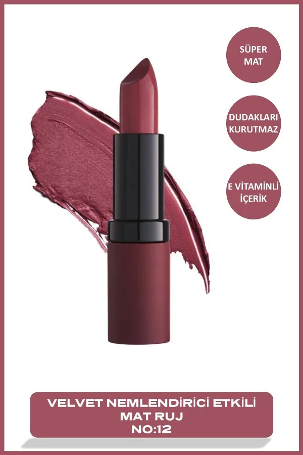 رژلب گلدن رز مدل Velvet شماره 12