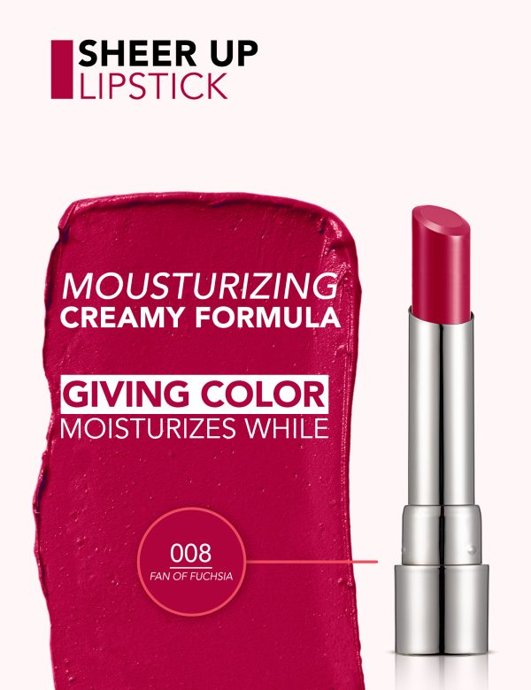 رژ لب جامد فلورمار مدل SHEER UP رنگ FAN OF FUCHSIA شماره 008
