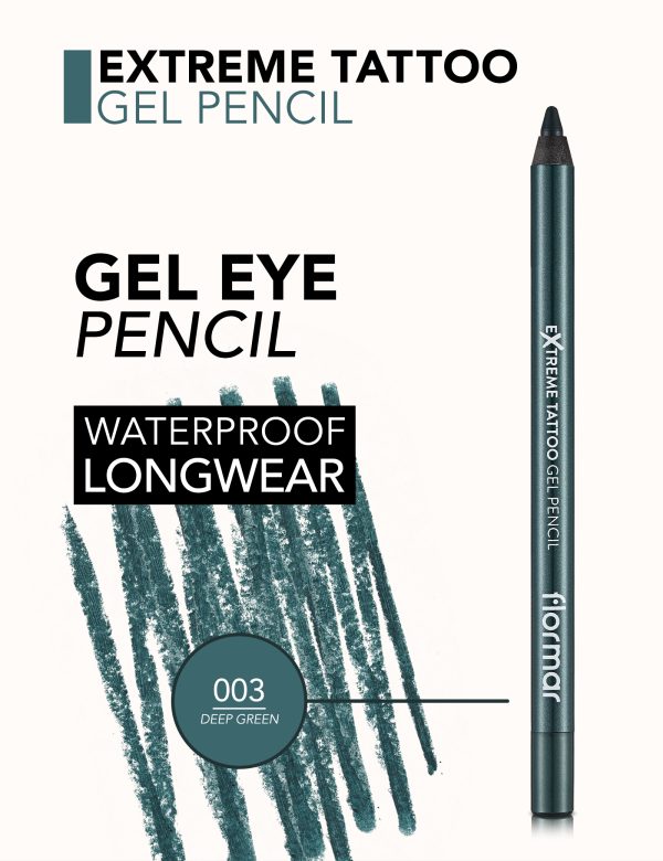 مداد چشم ژله ای ضد آب فلورمار Flormar مدل Extreme tattoo Gel Pencil شماره 03 رنگ Deep Green