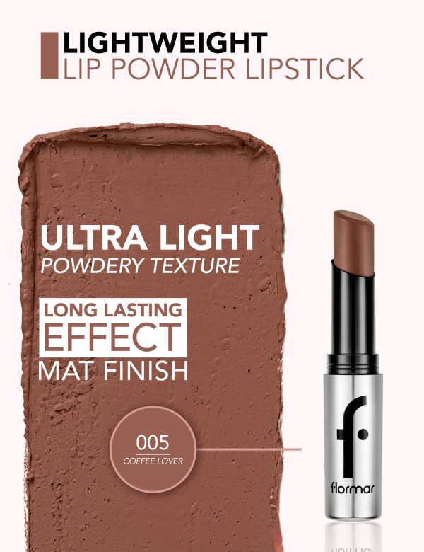 رژ لب فلورمار مدل Lightweight Lip Powder Lipstick شماره 005 رنگ Coffee Lover