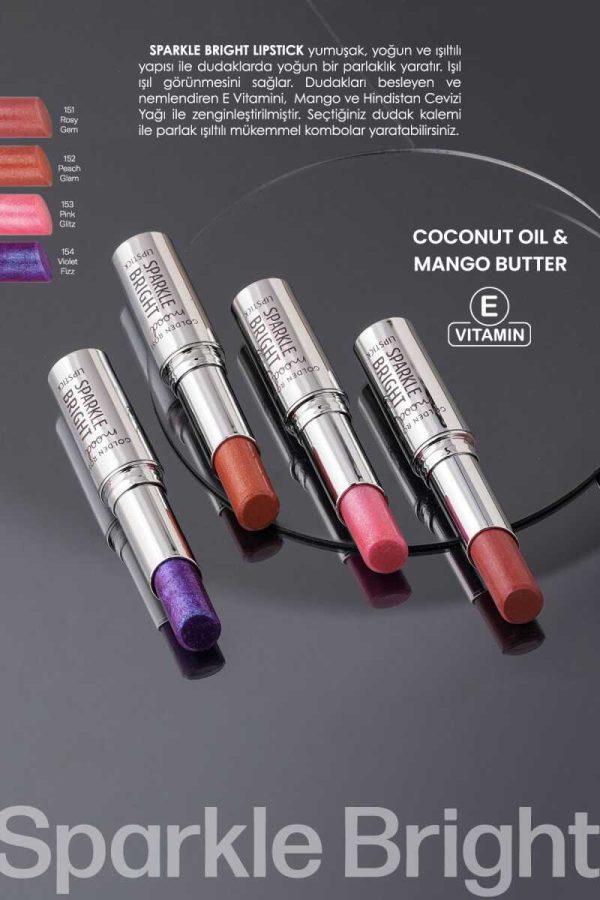 رژ لب جامد گلدن رز SPARKLE BRIGHT شماره 153 رنگ PINK GLITZ