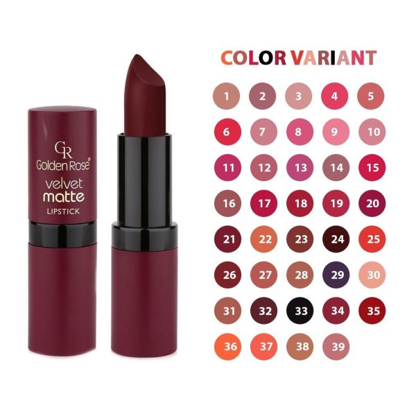 رژ لب جامد مات گلدن رز مدل VELVET شماره 10 رنگ کالباسی روشن