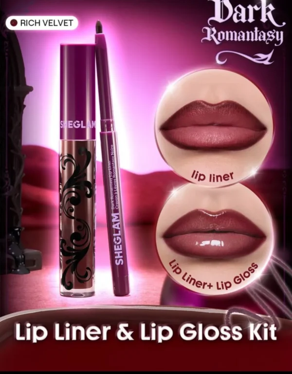 ست خط لب و لیپ گلاس شیکلم از کالکشن Dark Romantasy رنگ Rich Velvet