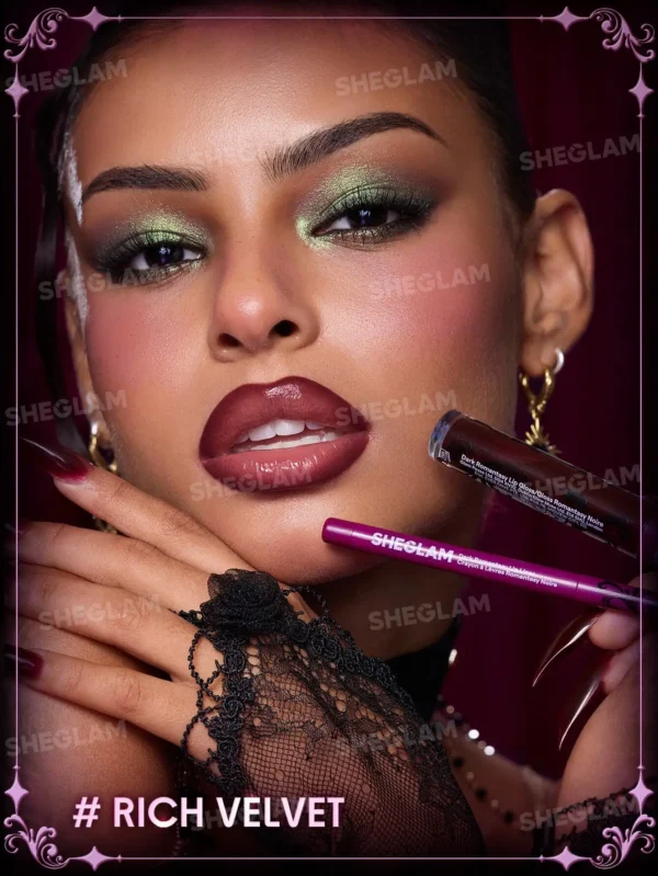 ست خط لب و لیپ گلاس شیکلم از کالکشن Dark Romantasy رنگ Rich Velvet